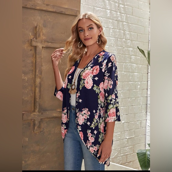NWOT🌹EMERY ROSE Floral Print Open Front Cardigan - Picture 3 of 11